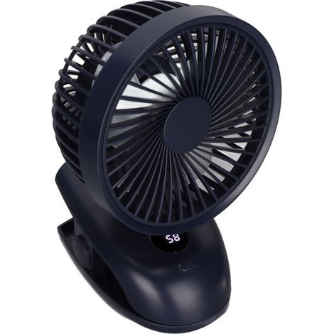USB-Tischventilator mit Clip, intelligentes Digitaldisplay, 3 Flügel, kleiner tragbarer Clip-Ventilator mit rutschfestem Standfuß, blau (1/5)