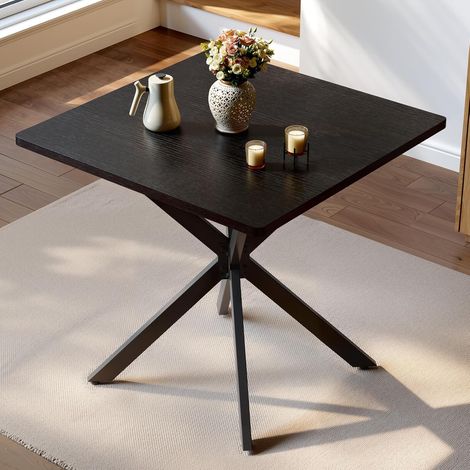 Table d'appoint carrée moderne, élégante, noire mate avec piètement en X, structure métallique robuste, idéale pour le salon ou le bureau, noire, 80 x 80 x 75 cm (1/5)