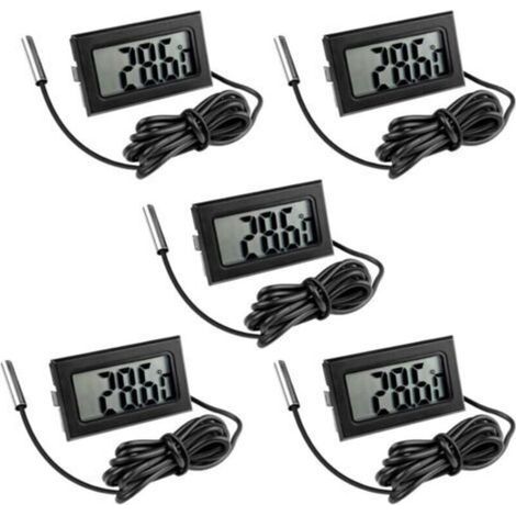 5-teiliges digitales Kühlschrankthermometer-Set, digitale Temperatursonde mit LCD-Display, Temperatursensor-Tester für Kühlschrank, Gefrierschrank und Aquarium (1/5)