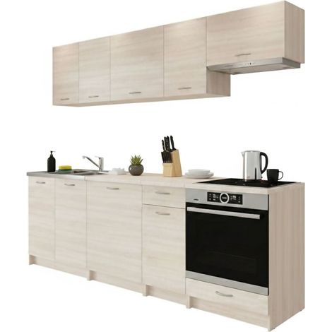 Cucina completa Camerino, Set compatto e funzionale con ante e cassetto, Rovere