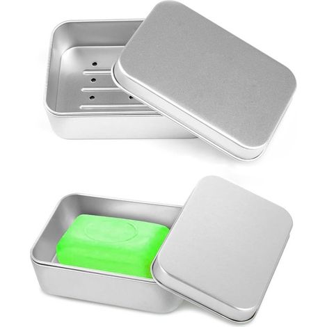 Lot de 2 boîtes à savon de voyage en aluminium pour auberges, hôtels, résidences étudiantes et sanitaires. Triple fonction de distribution. (1/5)