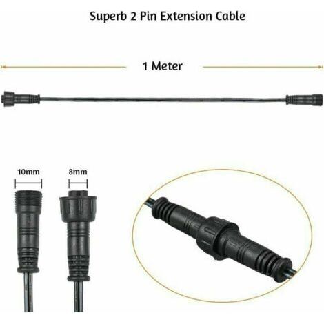Verlängerungskabel, 10er-Pack, für LED-Einbaustrahler, IP67 wasserdicht, 1 m / 3,3 ft, 2-polig, mit Stecker und Buchse