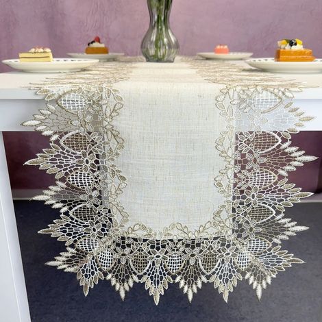 Lntyq Chemin de Table en Dentelle Beige - 1 pièce - 90 x 40 cm (1/5)