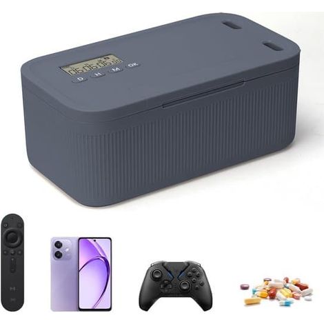 Coffre-fort professionnel à minuterie pour téléphone portable de cuisine, support de téléphone portable, gris et bleu (1/5)