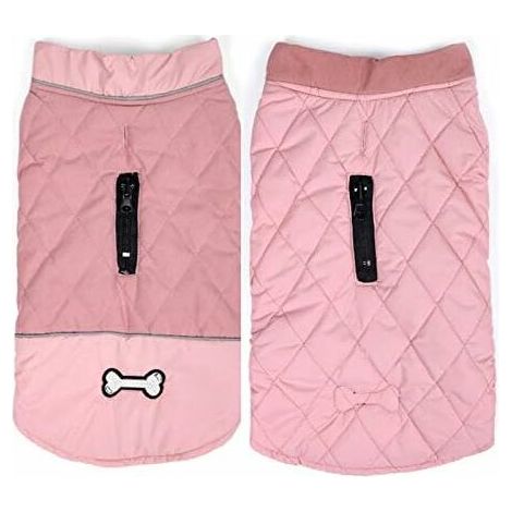 DEESSE SHOP - Manteau imperméable pour chien hiver chaud veste gilet, coupe-vent Snowsuit chien vêtements tenue gilet animaux vêtements pour petits moyens grands chiens avec trou de harnais rose S (1/5)