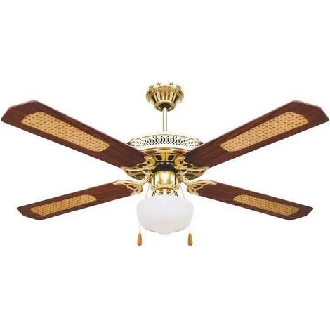 VENTILATORE DA SOFFITTO IN ACCIAIO 4 PALE CON INSERTI IN PAGLIA 130CM (1/4)