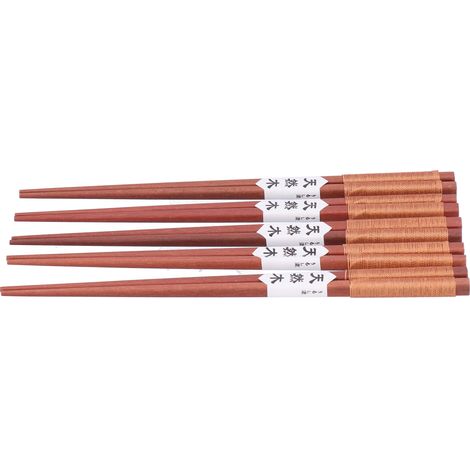5 paires de baguettes en bois antidérapantes à lignes torsadées pour sushi, hôtel, maison et restaurant (marron) (1/5)