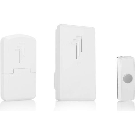 Byron DB312 - Campanello wireless a batteria, alimentato a batteria, plug in & Bell Push, portata 30 m, suono classico Ding Dong, bianco (1/4)