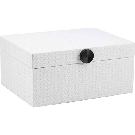boîte de rangement blanche élégante en cuir pu et métal - blanc texturé bouton noir (1/5)