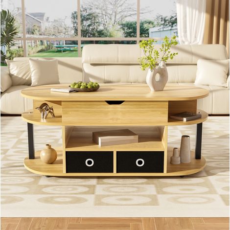 Table basse 105 x 50 x 45 cm noire relevable, rangement, panneau de particules MEUBLIV (1/5)