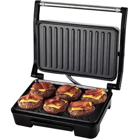 Grill Panini Press Sandwich Maker Double Side Heating 6 tranches 850W Acier Inoxydable Anti-adhésif Poignée Anti-chaleur (1/5)