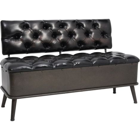 Banc Coffre de rangement - Banquette Pouf avec dossier 110 cm Noir Similicuir BV560218 - BonneVie (1/5)
