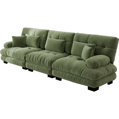Sofá esquinero modular de 3 plazas en chenilla verde con asiento profundo (1/5)