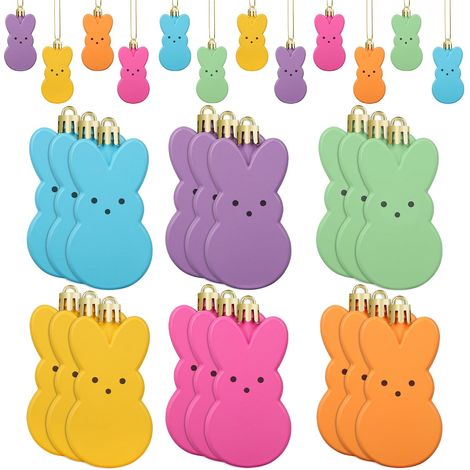 24 Coniglietti Pasquali Colorati da Appendere - Coniglietti Peeps in Plastica per la Decorazione dell'Albero di Pasqua (1/5)