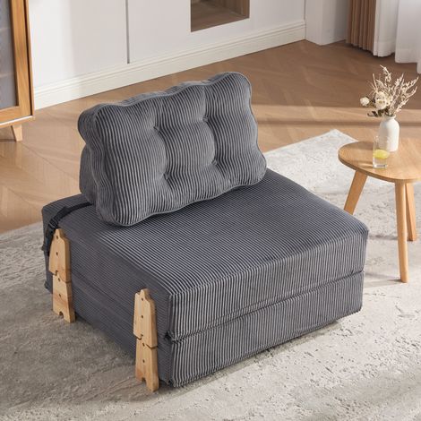 Fauteuil Convertible en Lit, Dossier Matelassé avec Soutien Lombaire, Pieds en Bois, Velours Côtelé Gris Foncé (1/5)