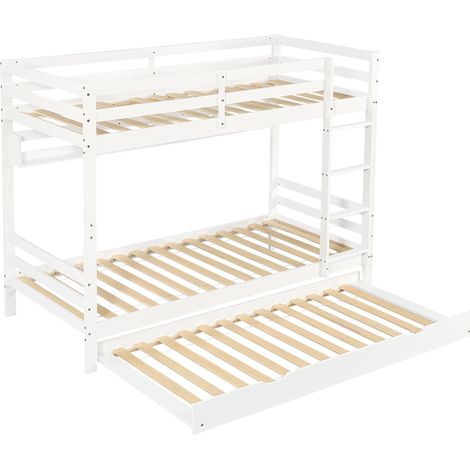 Litera infantil blanca 90x200 cm con cama nido, escalera y estanterías (1/5)