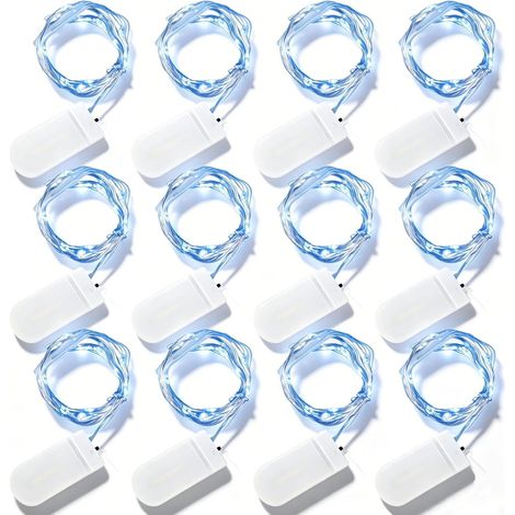 12 pièces Guirlande lumineuse LED à piles, fil de cuivre étanche de 2 mètres,convient à la décoration intérieure (bleu). (1/5)