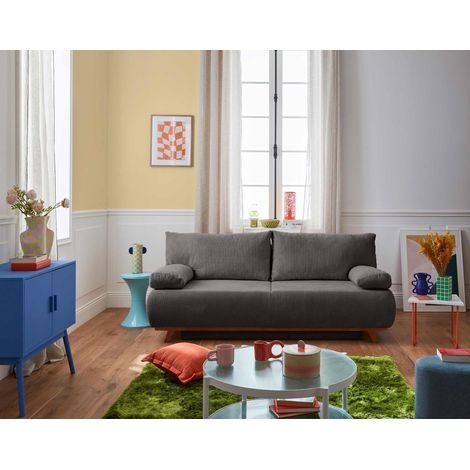 Cristal - 3-sitzer sofa - schlaffunktion und bettkasten - aus strukturiertem samt - dunkelgrau (1/5)