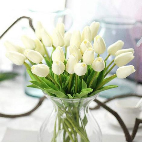 Elkuaie Tulipes Artificielles au Real Touch – Bouquet de Tulipes Artificielles (30 Pièces) - 33 Cm - 30 Tiges (1/5)
