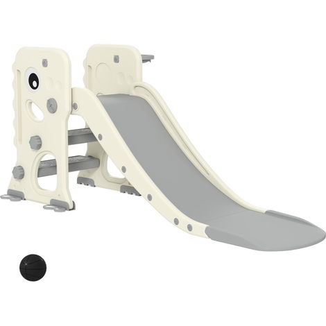 Tobogán infantil 3 en 1 con estructura de escalada y canasta, plegable, crema (1/4)