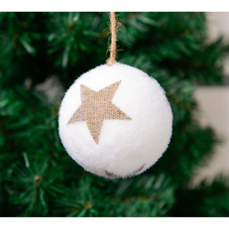 Boule De Décoration - Boule En Mousse Blanche Floquée - Design Lettre En Toile De Jute - Pour Arbre De Noël Fête Mariage Décor Festif - Lot De 1 (1/5)