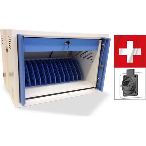 Safelocker 12 - SWISS-Edition - Petite armoire de rangement pour tablette avec 12 prises pour fiche type J