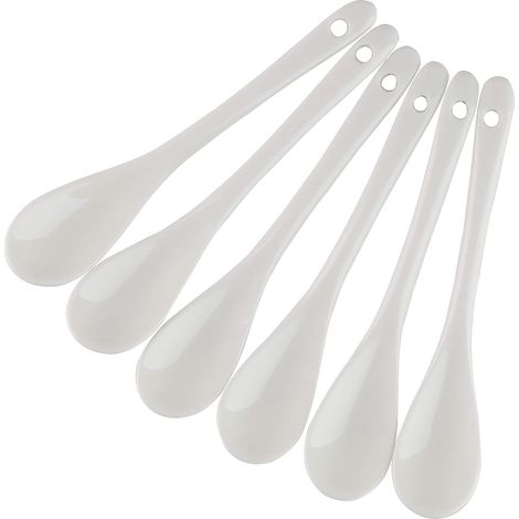 Lot de 6 cuillères œuf céramique, 16,5 cm, petit-déjeuner, café, dessert, soupe, porcelaine, blanc (1/5)