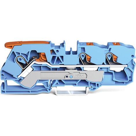 Wago 3-Leiter-Durchgangsklemme mit Hebel und Druckknopf 10 mm², blau