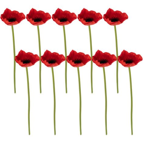 Bouquets de 10 tiges de 28 cm (11 pouces) de coquelicots rouges artificiels, multicolores, en polyuréthane, pour centre de table, vase, décoration murale, arche ou mur. Fleurs artificielles inaltérabl (1/5)