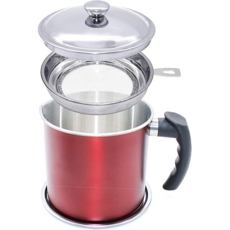 1 pot à huile ménager - Tasse à filtre en acier inoxydable 304 (rouge) (1/5)