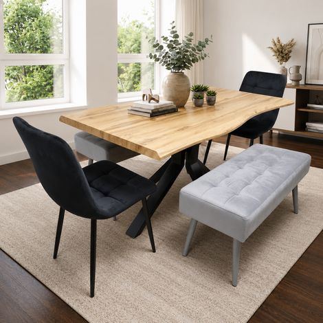 Kosy Koala Dining Table Set With 2 Black Velvet Chairs And 2 Grey Velvet Benches Dining Room Furniture (1/5)