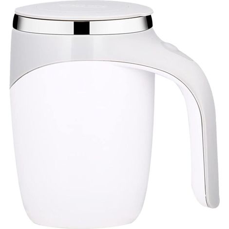 Tasse à agitation automatique de 380 ml avec couvercle Tasse à café à agitation magnétique automatique Tasse à café à mélange automatique en acier inoxydable pour café Lait Chocolat chaud-blanc(piles (1/4)