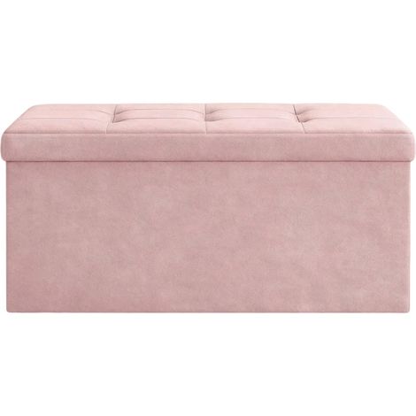 Banc de rangement en velours, 38 x 76 x 38 cm, coffre de siège pliable, 2 boîtes de rangement supplémentaires, supportant jusqu'à 300 kg, rose (1/5)