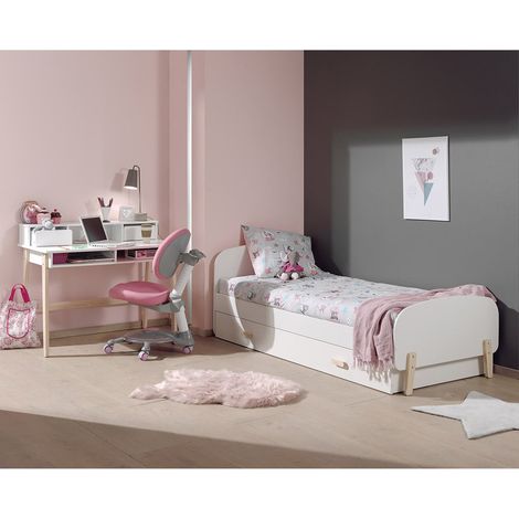 BODHI WHITE - Lit 90x200cm avec Tiroir de Lit + Bureau (1/4)