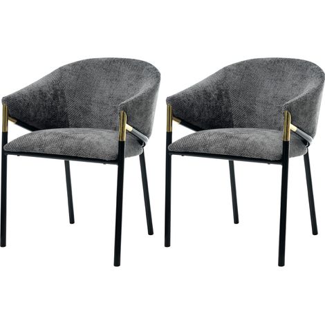 CAIziLot de 2 chaises chenille grises modernes avec accoudoirs inox doré (1/5)