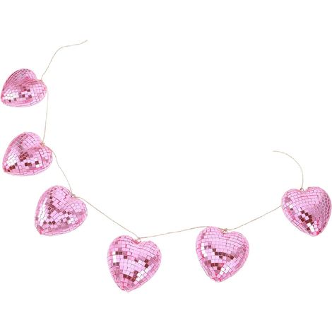 Guirlande Suspendue Saint-Valentin 6 Cœurs Miroir Rose, Décoration Disco à Facettes Réfléchissante, Ornement Festif Lumineux pour Mariage, Fête et Décoration Intérieure (1/5)