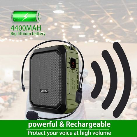 Amplificateur vocal portable, SHIDU Amplificateur vocal personnel 18W avec microphone filaire, casque, haut-parleur Bluetooth étanche,système de sonorisation rechargeable pour l'extérieur,enseignants (1/2)
