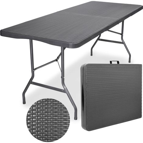 Table de traiteur en rotin pliable en valise - 180 cm, grise (1/5)