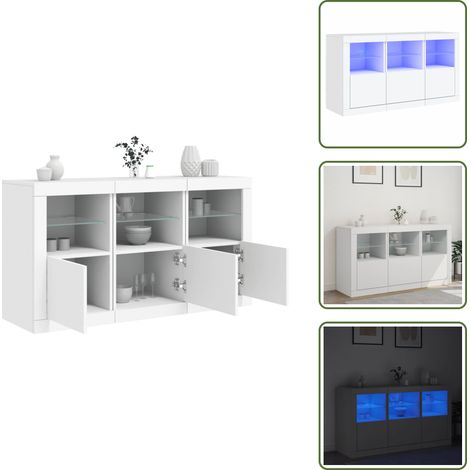 The Living Store Buffet avec lumières LED blanc 123x37x67 cm - Meuble De Rangement - Buffet - Meuble Tv - Luminaire Led - Décoration Intérieure (1/5)