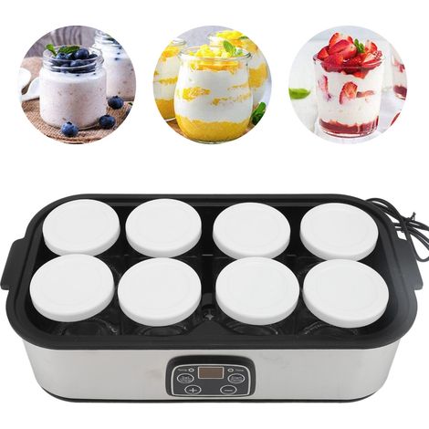 Machine Yogurt Maker Machine 1.4L Électrique avec 8 Pots en Verre, Contrôle de Température 68°F-131°F pour Yogourt, Jam, Ice Cream, Pudding (Plug US 110V)
