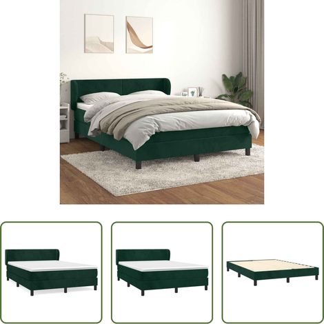 vidaXL Taschenfederkern - Boxspringbett mit Matratze Dunkelgrün 140x190 cm Samt (1/5)