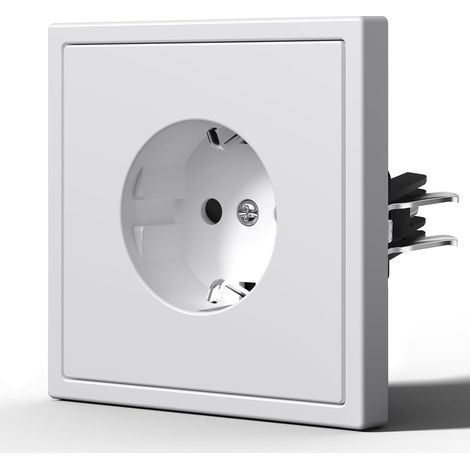 Prise de courant murale avec Griffes, Prise allemande Plastique, Prises de courant avec sécurité pour enfants, Facile d'installation, 1 Schuko-80mm, Blanc (1/5)