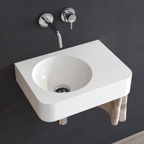 Kronenbach Stone Handwaschbecken 45 x 33 cm Becken links ohne Hahnlochbohrung, mit Handtuchhalterung (1/5)