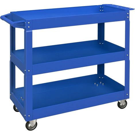 Chariot desserte d'atelier acier 3 plateaux sur roulettes avec poignée charge max. 150 kg 83 x 35,3 x 76 cm acier bleu (1/5)
