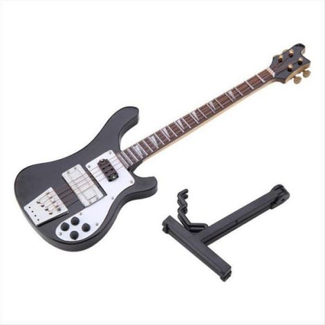 Basse Miniature Guitare Miniature Basse Miniature avec Support et Étui Modèle D'Instrument Ornements pour Bibliothèque Bureau (1/5)
