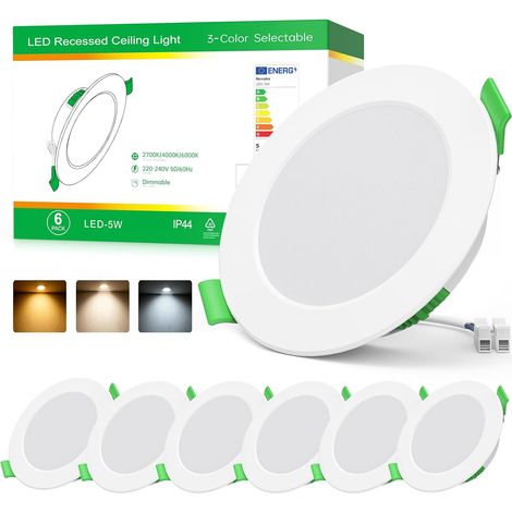 Spot LED Encastrable Dimmable pcs W Spot LED Encastrable Températures K K K Spot Extra Plat mm Spot Salle de Bain IP Trou mm Spots de Plafond LED V pour Cuisine Salon (1/5)