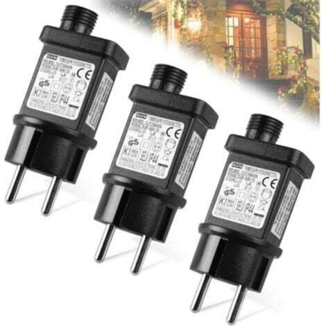 Transformateur LED 31 V / 6 W étanche IP44 avec minuterie, mémoire & 8 modes – Lot de 3 prises clignotantes pour guirlandes et lumières de Noël (1/5)
