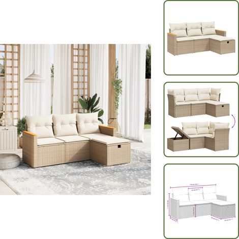 The Living Store Salon de jardin avec coussins 4 pcs beige résine tressée - Ensemble Salon De Jardin - Meubles De Jardin - Salon Extérieur - Mobilier De Jardin - Chaise Longue (1/5)