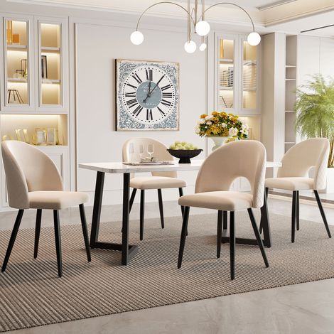Essgruppe aus MDF und beige Samt 4-Sitzer, moderner Stil mit verstellbaren Stuhlbeinen (1/5)