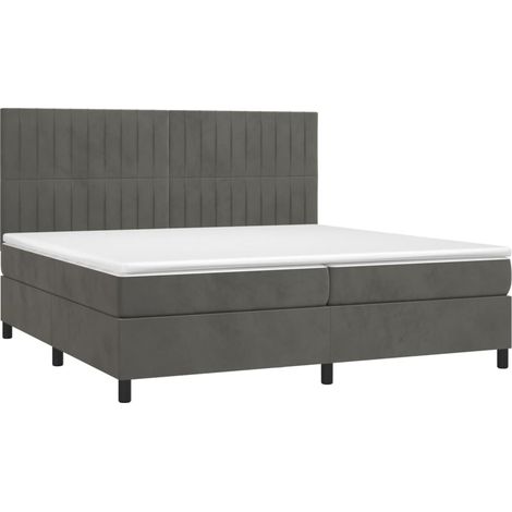 Cadre de lit LED avec sommier tête de lit matelas surmatelas 200x200 cm tissu velours gris foncé TDL0207683